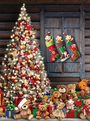 Bears Under the Christmas Tree Backdrop