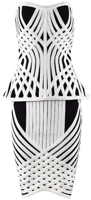 Black & White Techno Strapless Bandage Top & Skirt Set