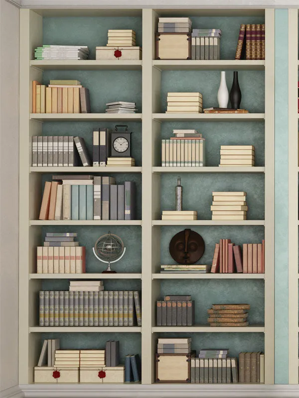 Blue Bookcase Printed Photography Backdrop