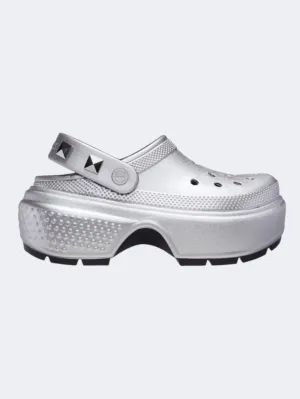 Crocs Stomp Metallic Clog Unisex Lifestyle Slippers Silver