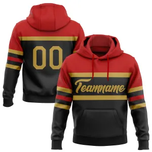 Custom Stitched Black Old Gold-Red Line Sports Pullover Sweatshirt Hoodie