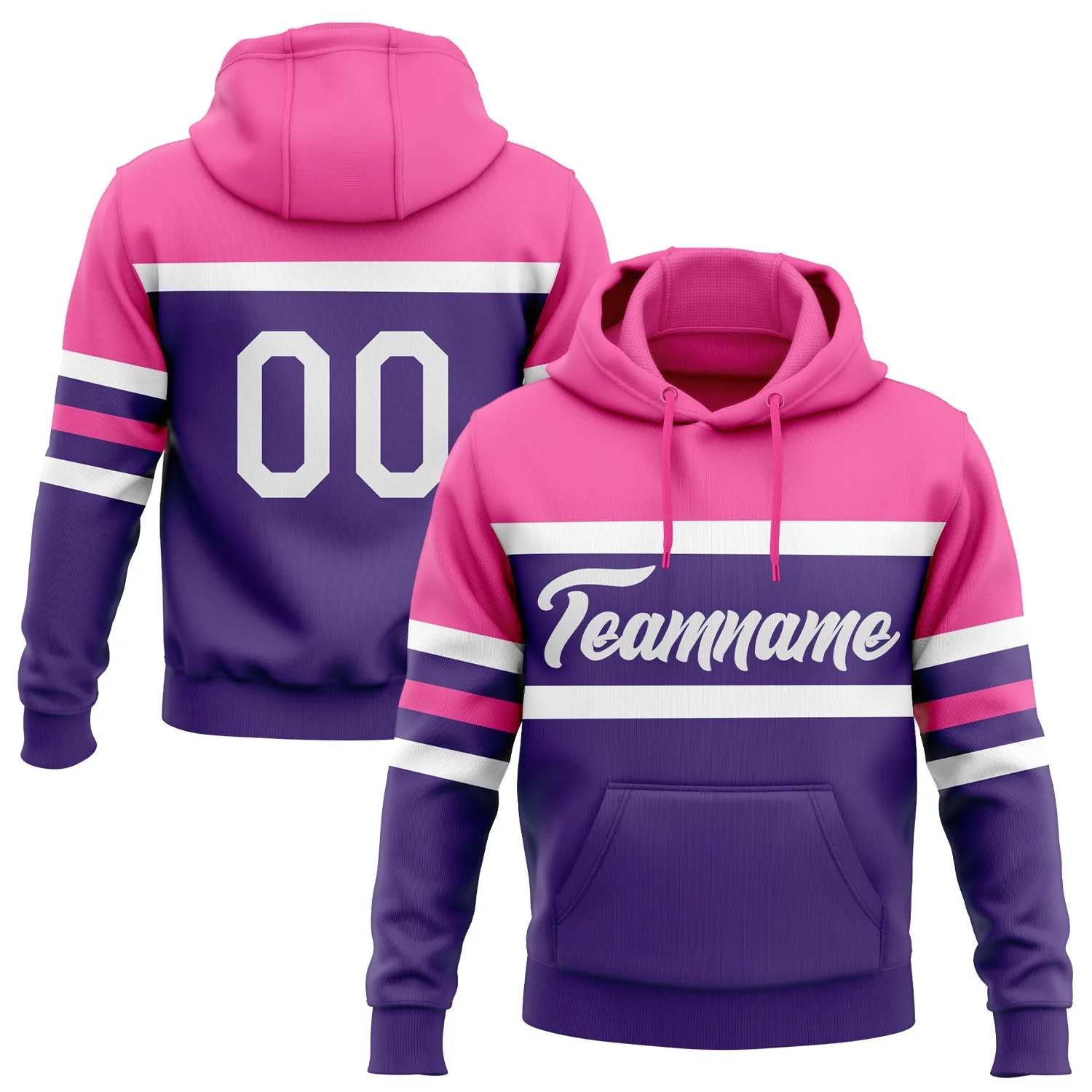 Custom Stitched Purple White-Pink Line Sports Pullover Sweatshirt Hoodie