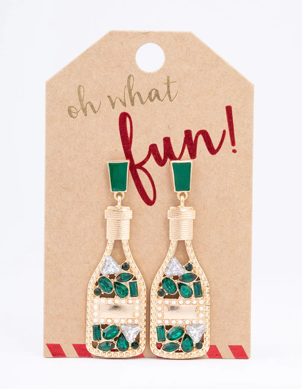 Diamante Green Glitter Wine Bottle Drop Earrings