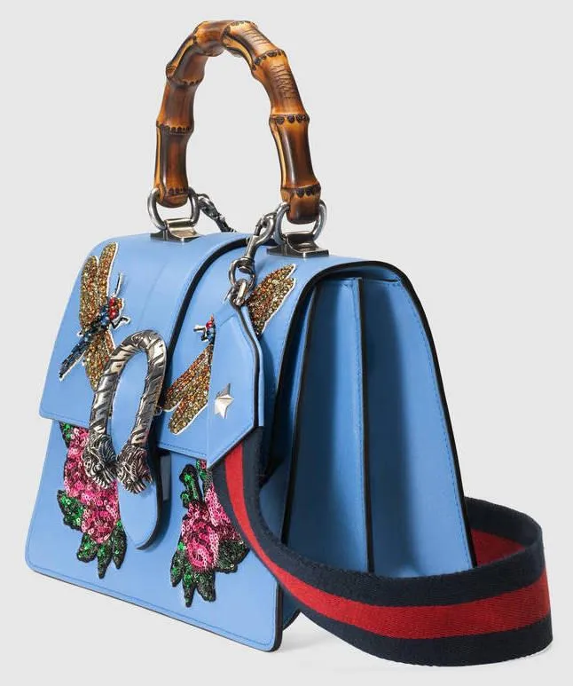 Dionysus Embroidered Leather Top Handle Bag