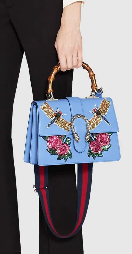 Dionysus Embroidered Leather Top Handle Bag