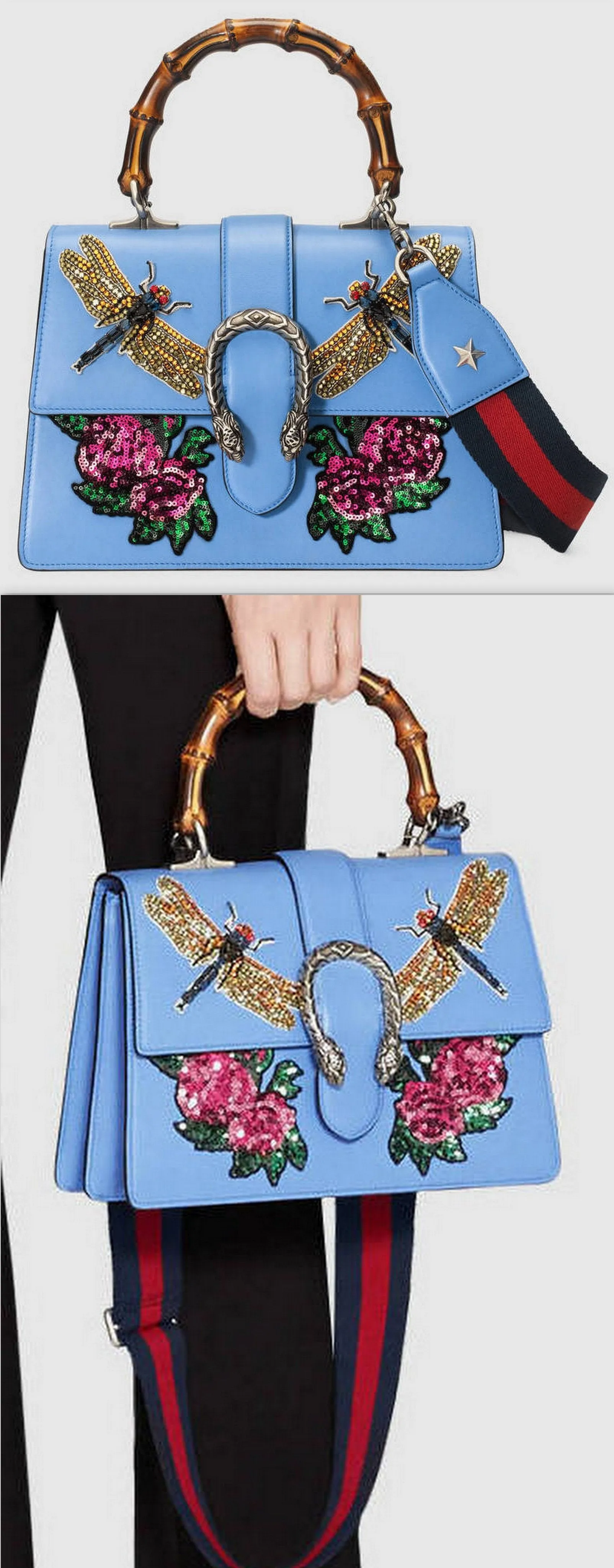 Dionysus Embroidered Leather Top Handle Bag