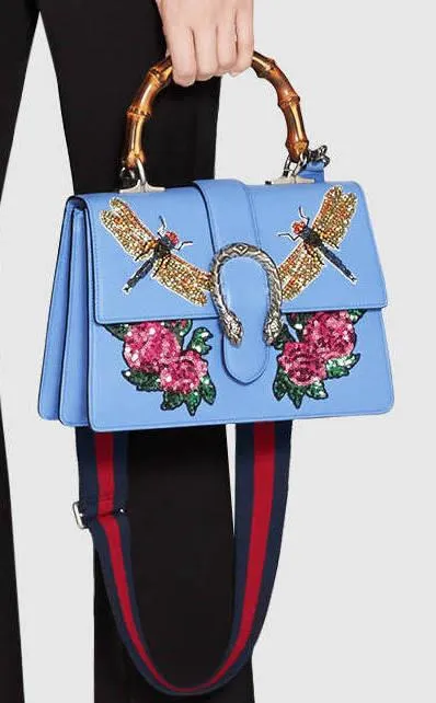 Dionysus Embroidered Leather Top Handle Bag