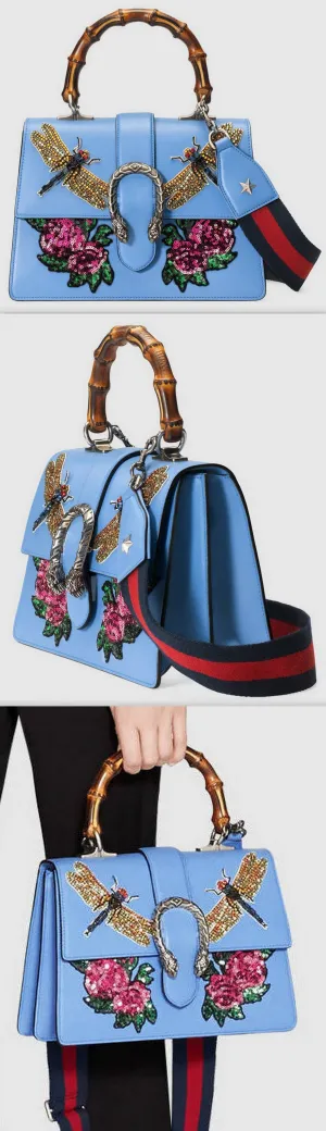 Dionysus Embroidered Leather Top Handle Bag