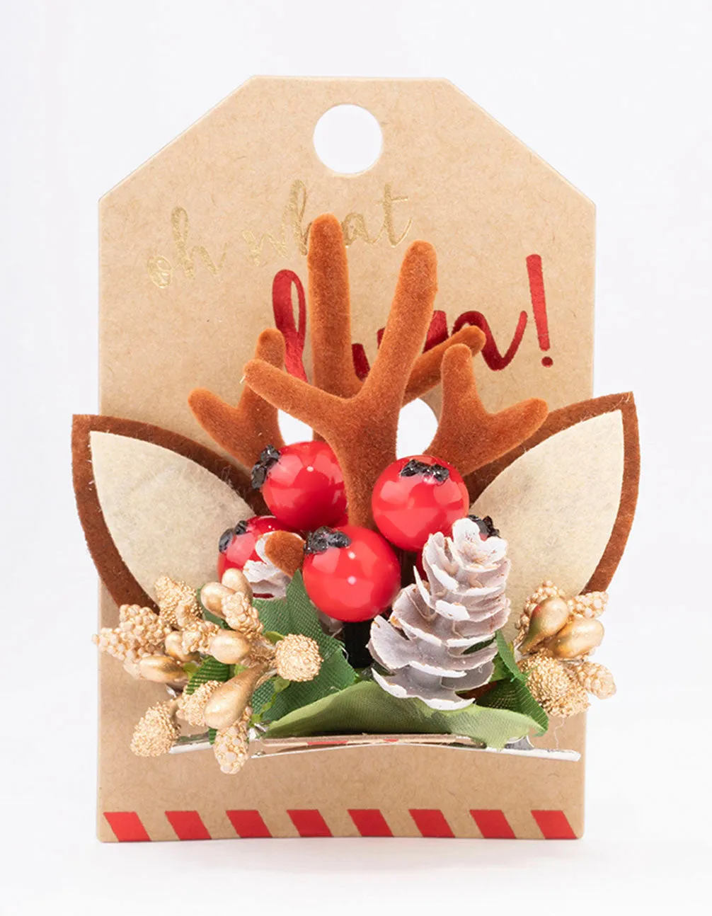 Fabric Reindeer Wreath Ear Hair Clips