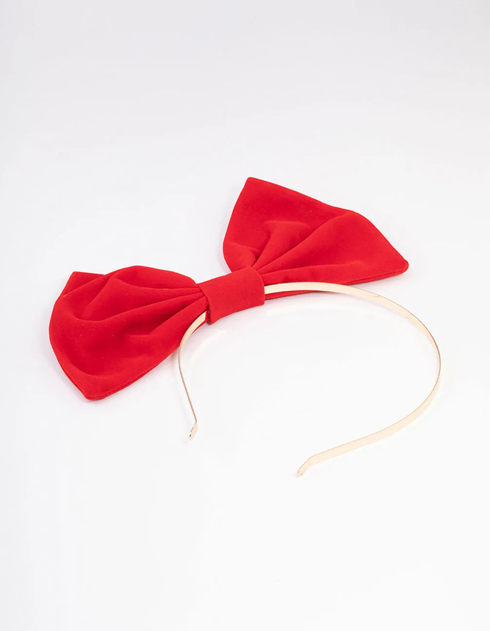 Gold & Large Red Velvet Bow Headband