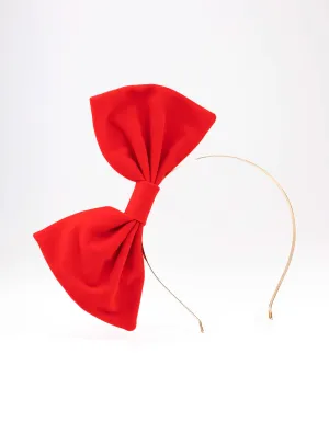 Gold & Large Red Velvet Bow Headband