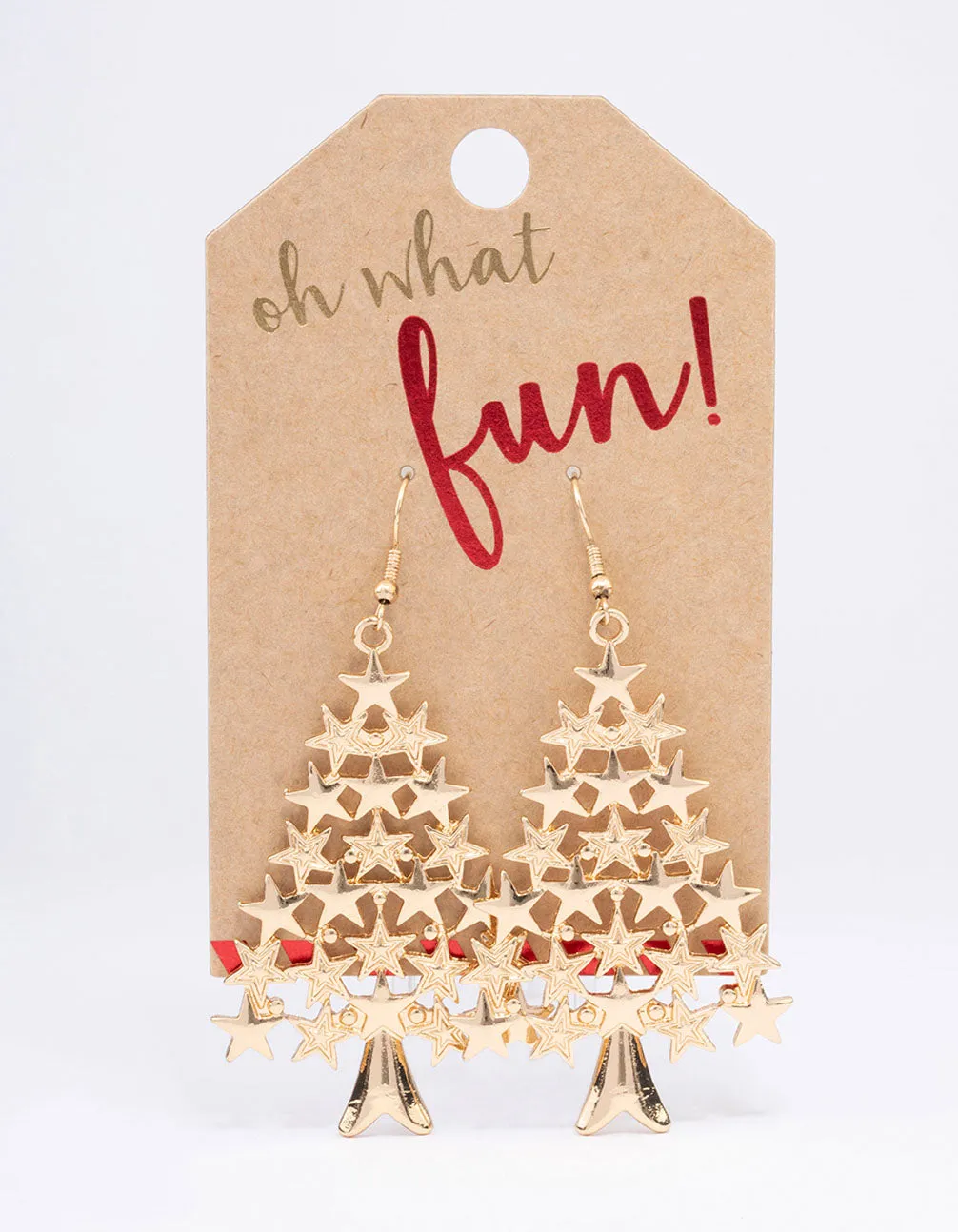 Gold Christmas Tree & Star Drop Earrings