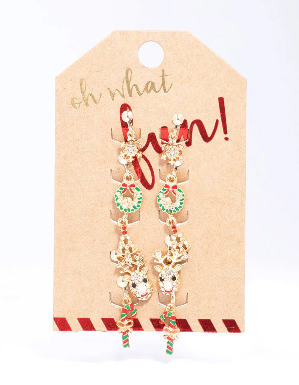 Gold Diamante Christmas Clip On Earrings 5-Pack