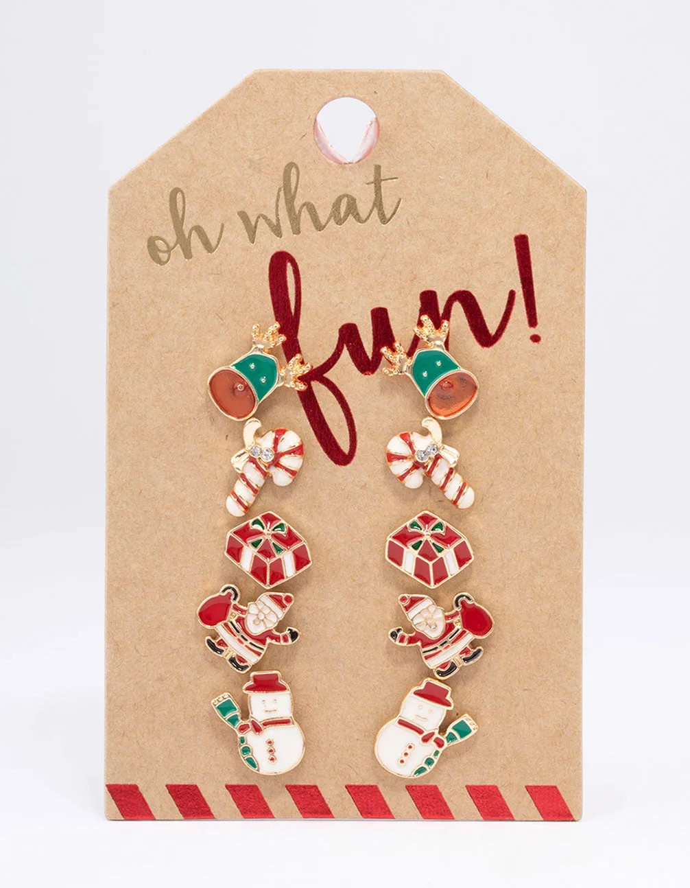 Gold Enamel Christmas Motif Stud Earrings Pack