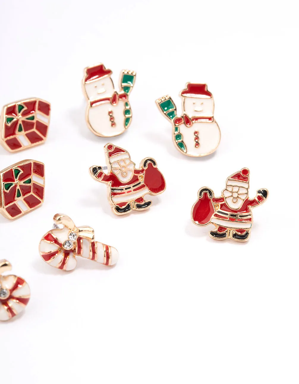 Gold Enamel Christmas Motif Stud Earrings Pack