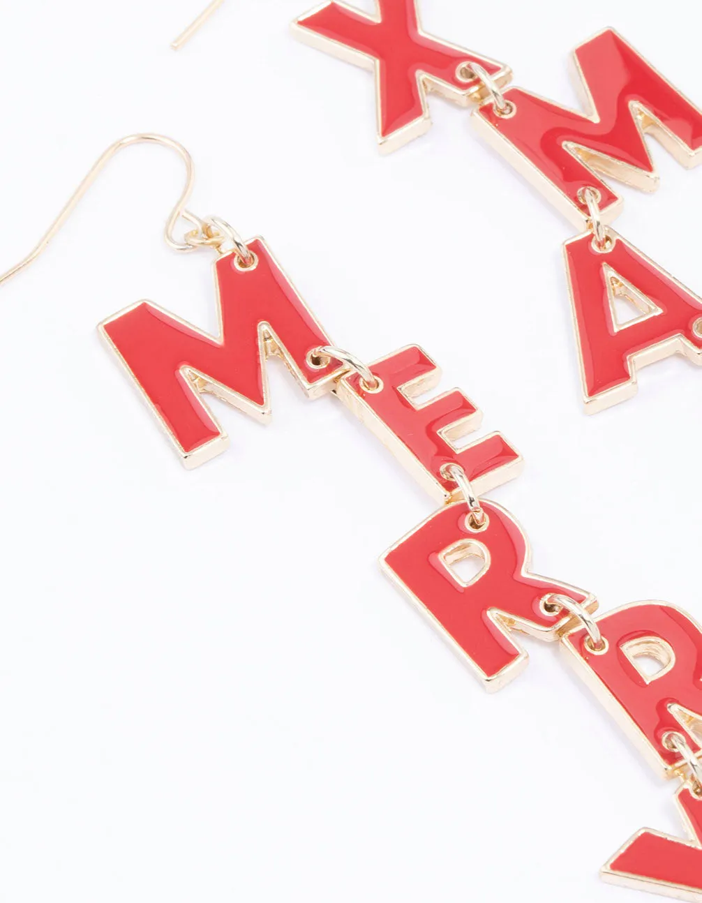 Gold Merry Christmas Enamel Drop Earrings