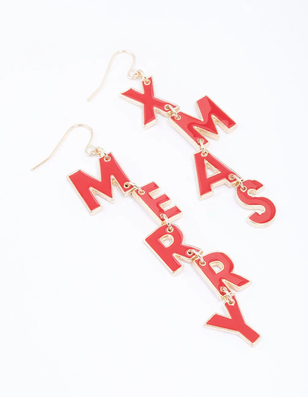 Gold Merry Christmas Enamel Drop Earrings