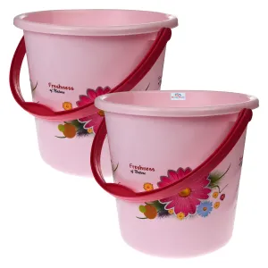 Heart Home Bucket|Plastic Bucket for Bathroom|Bucket for Bathing|Unbreakable Printed Bucket with Handle|18 Liter|Pack of 2 (Pink)