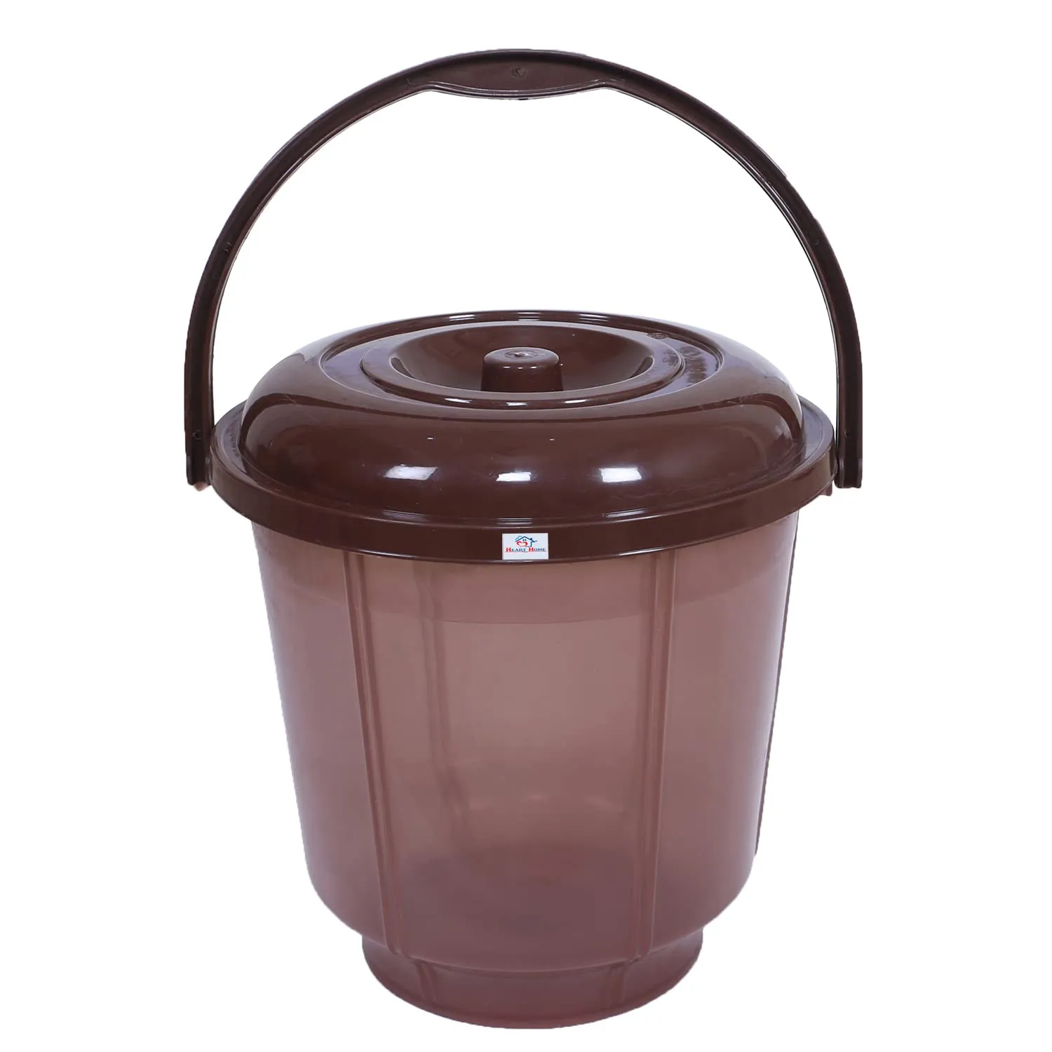 Heart Home Colorful Homeware Bucket| Plastic Bucket|Transparent Bucket with Lid & Handle for Bathroom,Home Use,13 Litre,Pack of 2 (Brown)