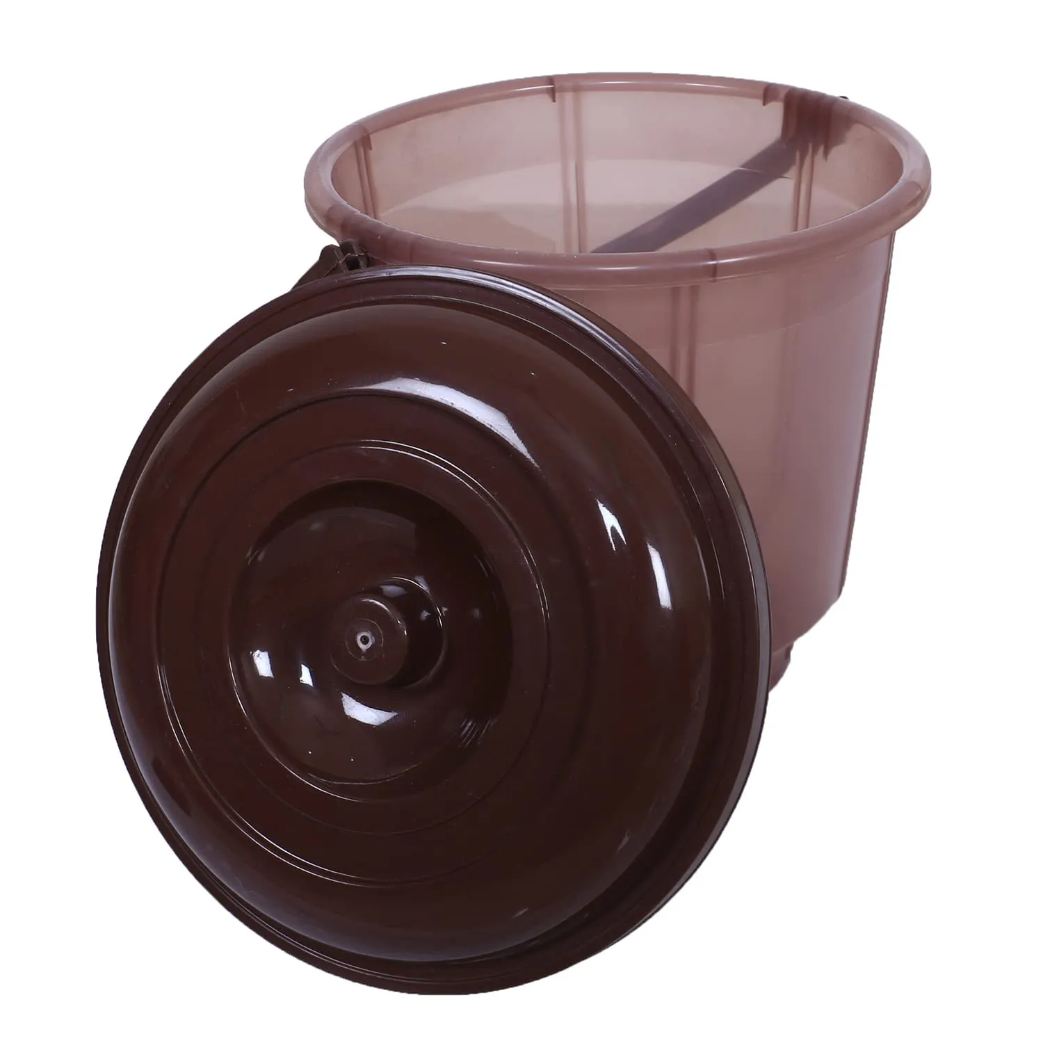 Heart Home Colorful Homeware Bucket| Plastic Bucket|Transparent Bucket with Lid & Handle for Bathroom,Home Use,13 Litre,Pack of 2 (Brown)