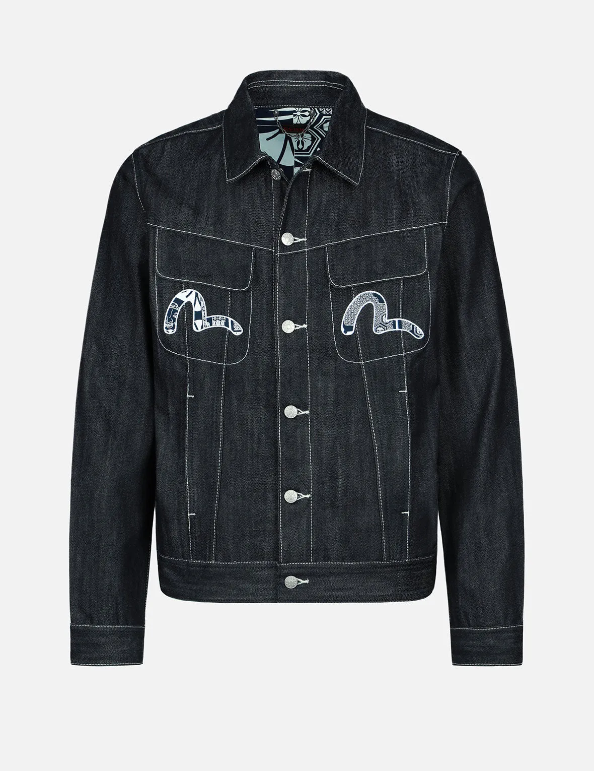 Japanese Patten Seagull Print and Embroidery Denim Jacket