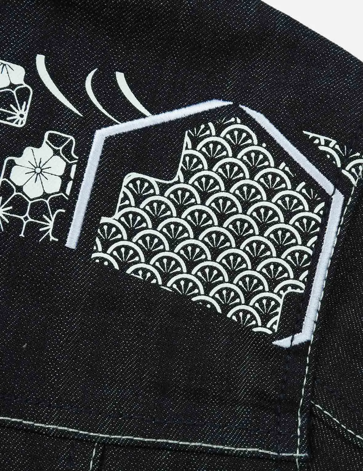 Japanese Patten Seagull Print and Embroidery Denim Jacket