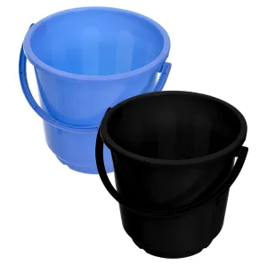 Kuber Industries Bucket|Plastic Bucket for Bathroom|Bucket for Bathing|Unbreakable Bucket with Handle|16 Liter|Pack of 2 (Black & Blue)