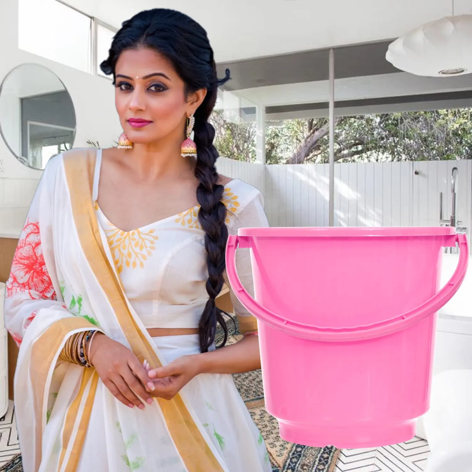 Kuber Industries Bucket|Plastic Bucket for Bathroom|Bucket for Bathing|Unbreakable Bucket with Handle|16 Liter|Pack of 2 (Pink & Yellow)