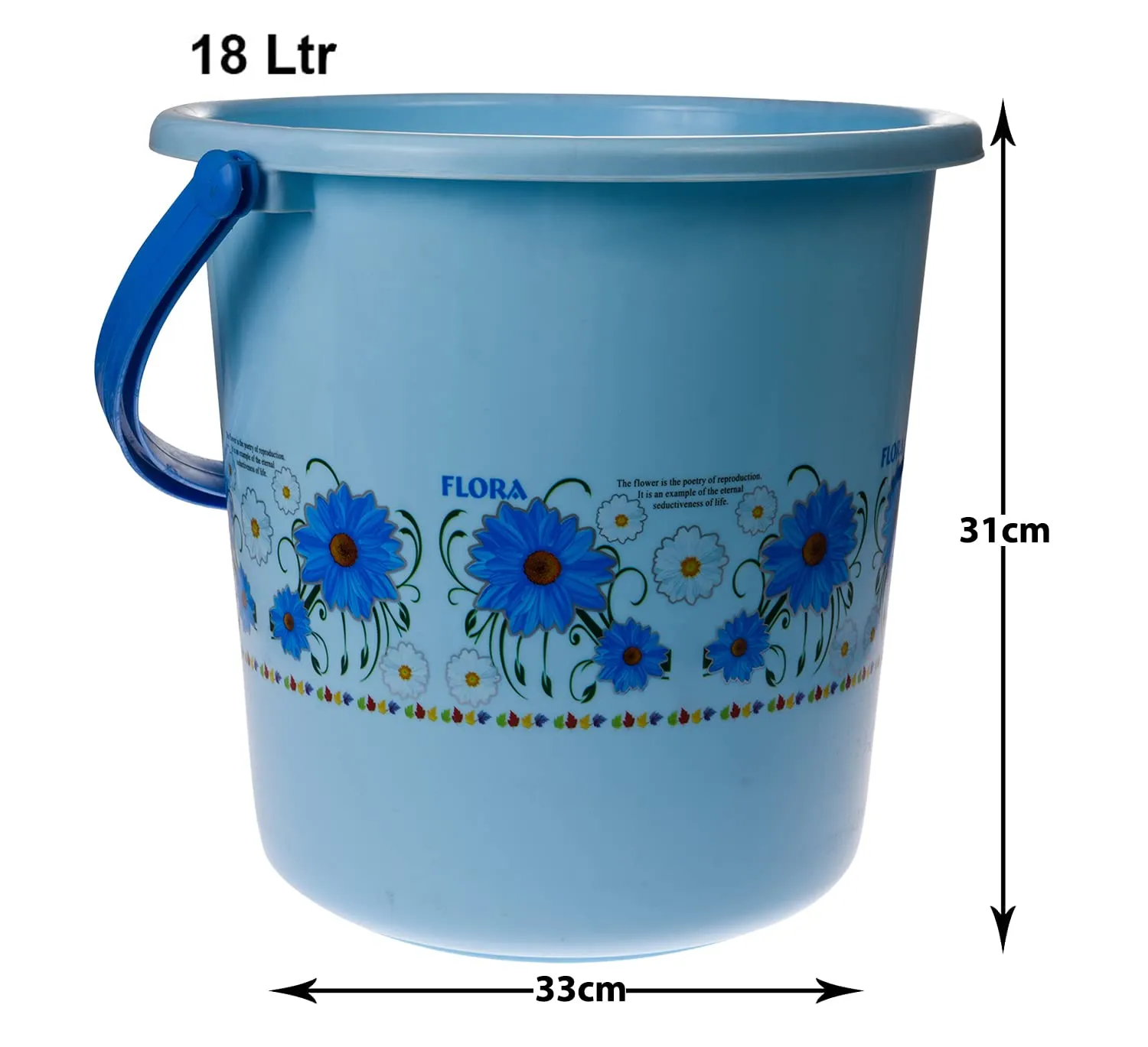 Kuber Industries Bucket|Plastic Bucket for Bathroom|Bucket for Bathing|Unbreakable Printed Bucket with Handle|18 Liter (Sky Blue)