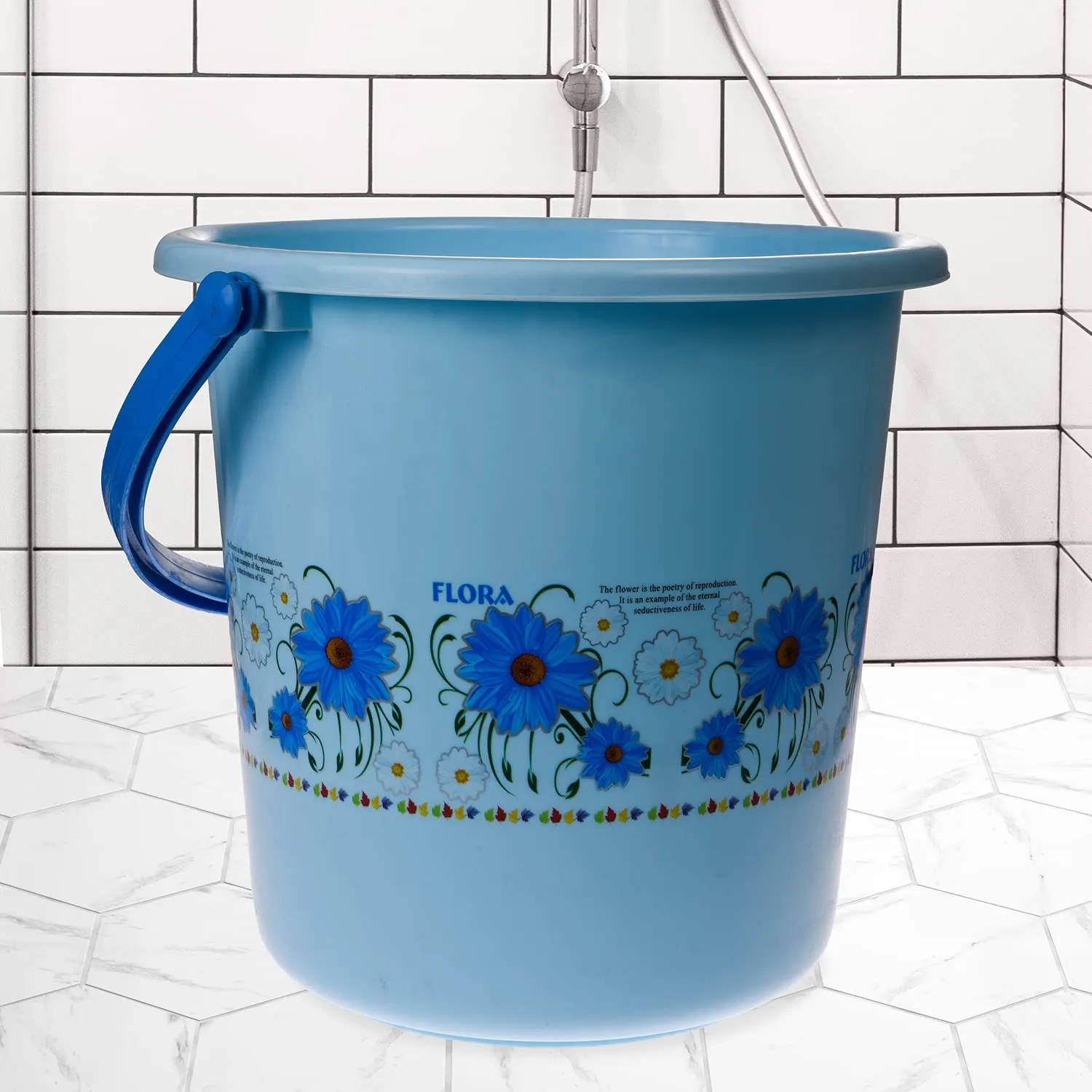 Kuber Industries Bucket|Plastic Bucket for Bathroom|Bucket for Bathing|Unbreakable Printed Bucket with Handle|18 Liter (Sky Blue)