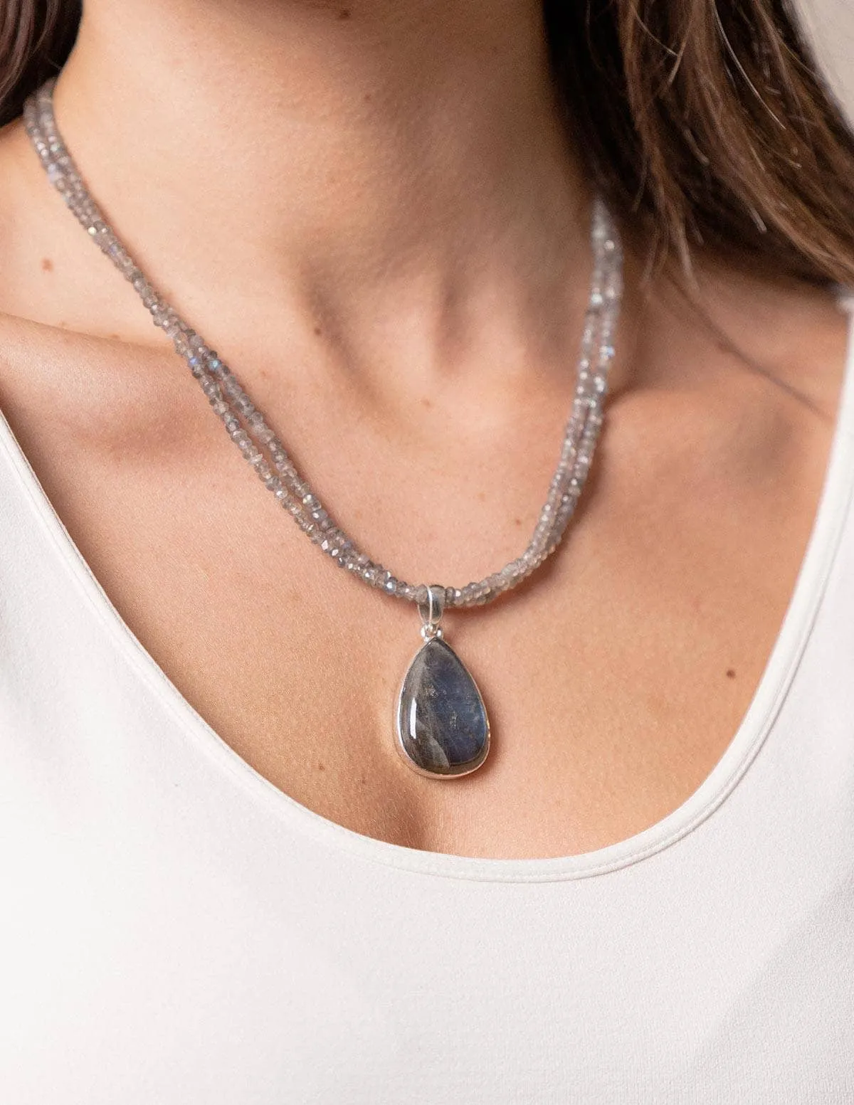 Labradorite Beaded Pendant Necklace