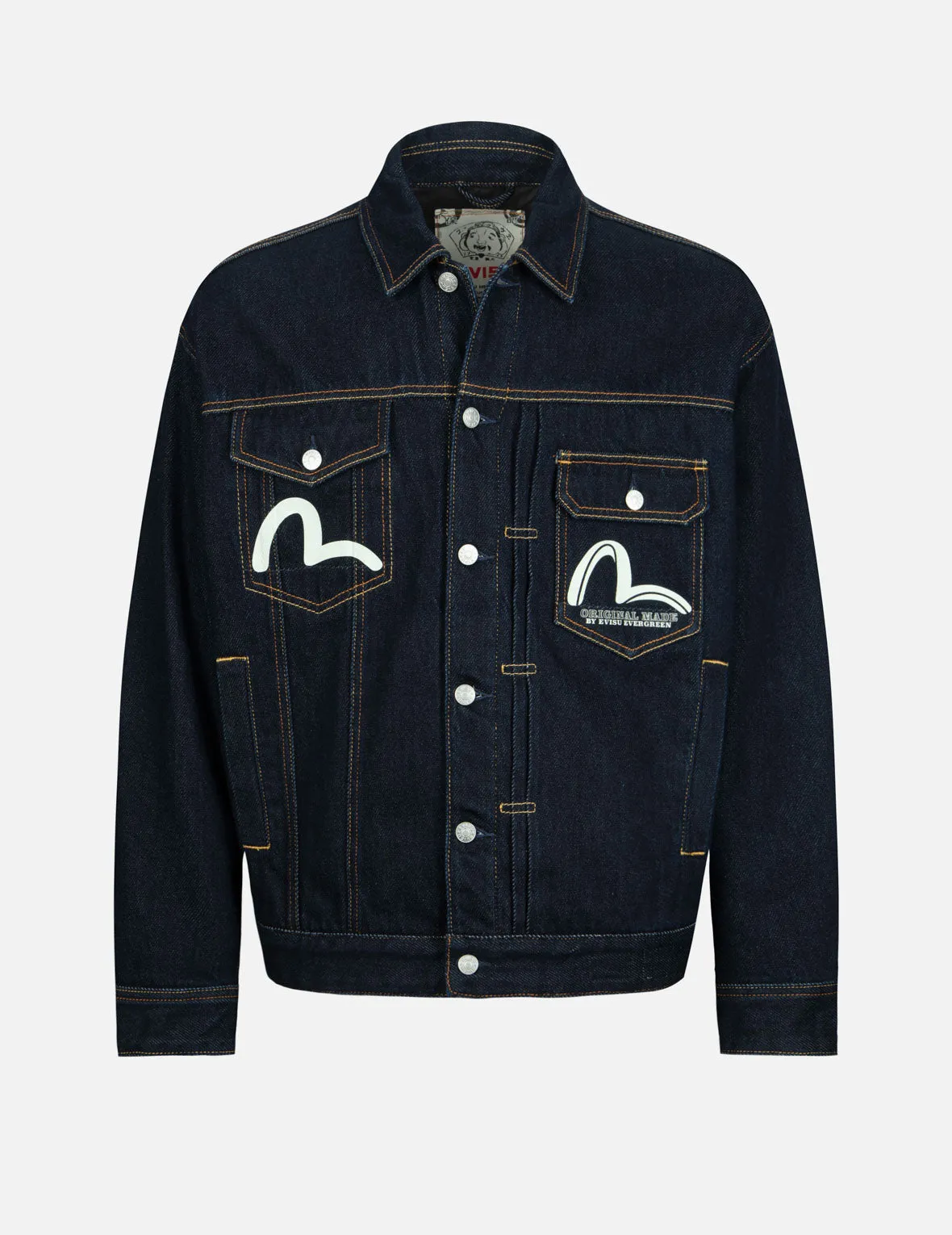 Logo and Seagull Print Loose Fit Denim Jacket