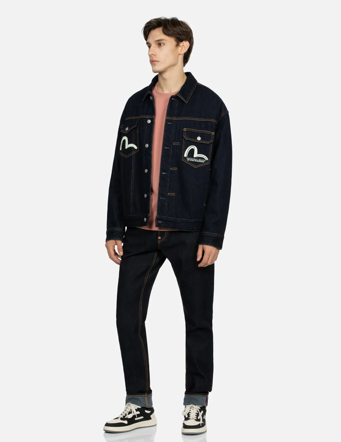 Logo and Seagull Print Loose Fit Denim Jacket