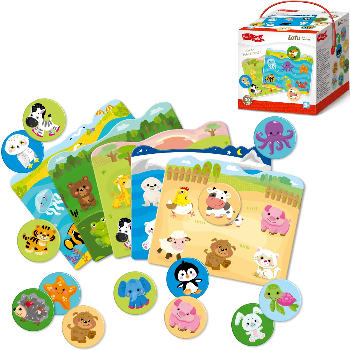 LOTO for Toddlers Earth Inhabitants for Age 3  Years 5 Large Cards 30 Chips