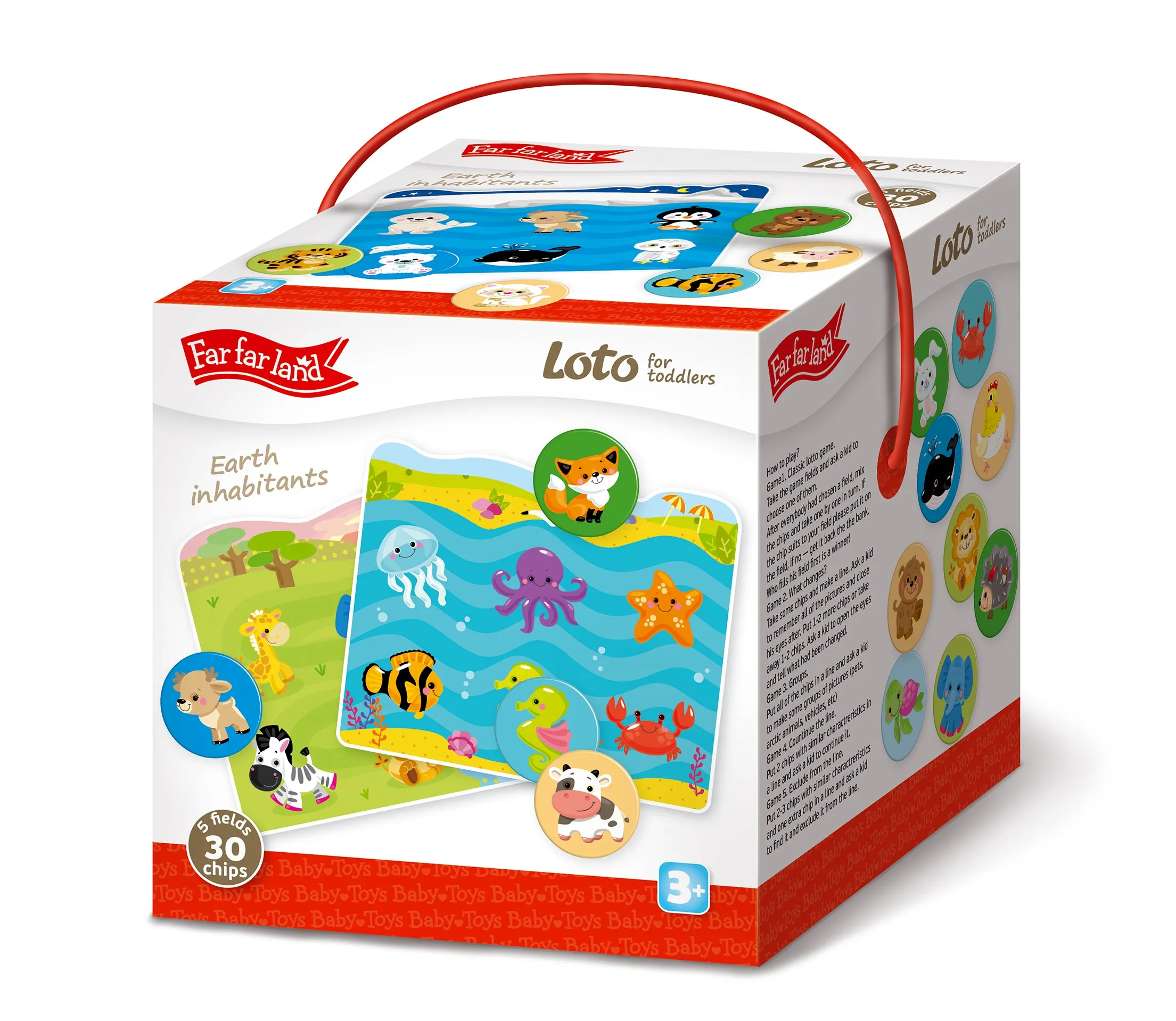 LOTO for Toddlers Earth Inhabitants for Age 3  Years 5 Large Cards 30 Chips