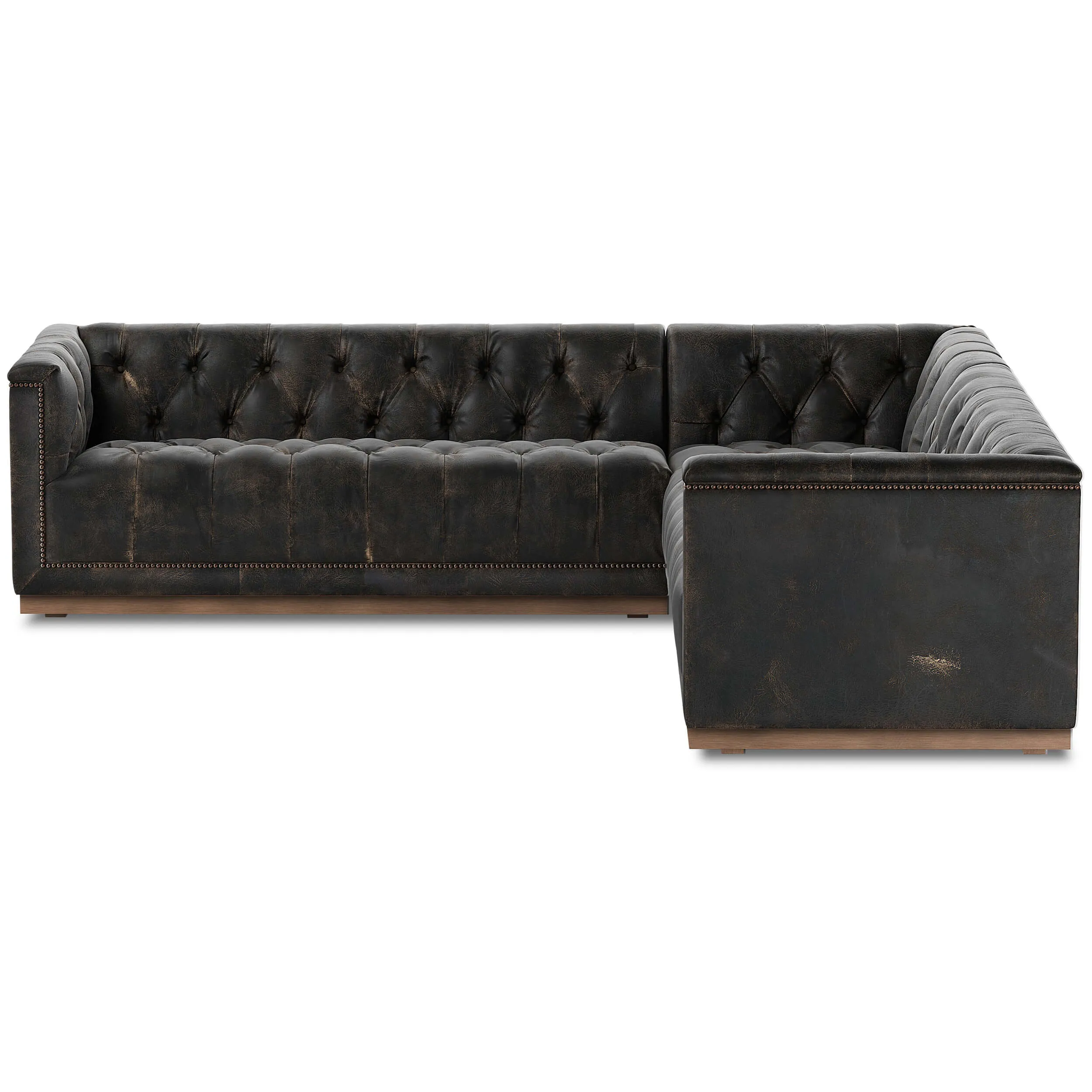 Maxx 3 Piece Leather Sectional, Destroyed Black