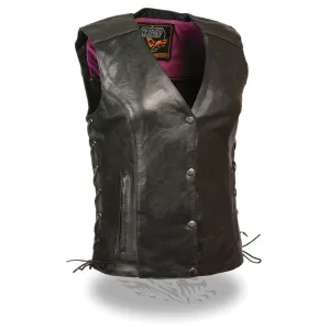 Milwaukee Leather MLL4505 Ladies Black and Pink Vest with Stud & Wings Detailing