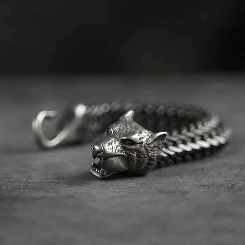 Nordic Wolf Bracelet in Rustic Stainless Steel