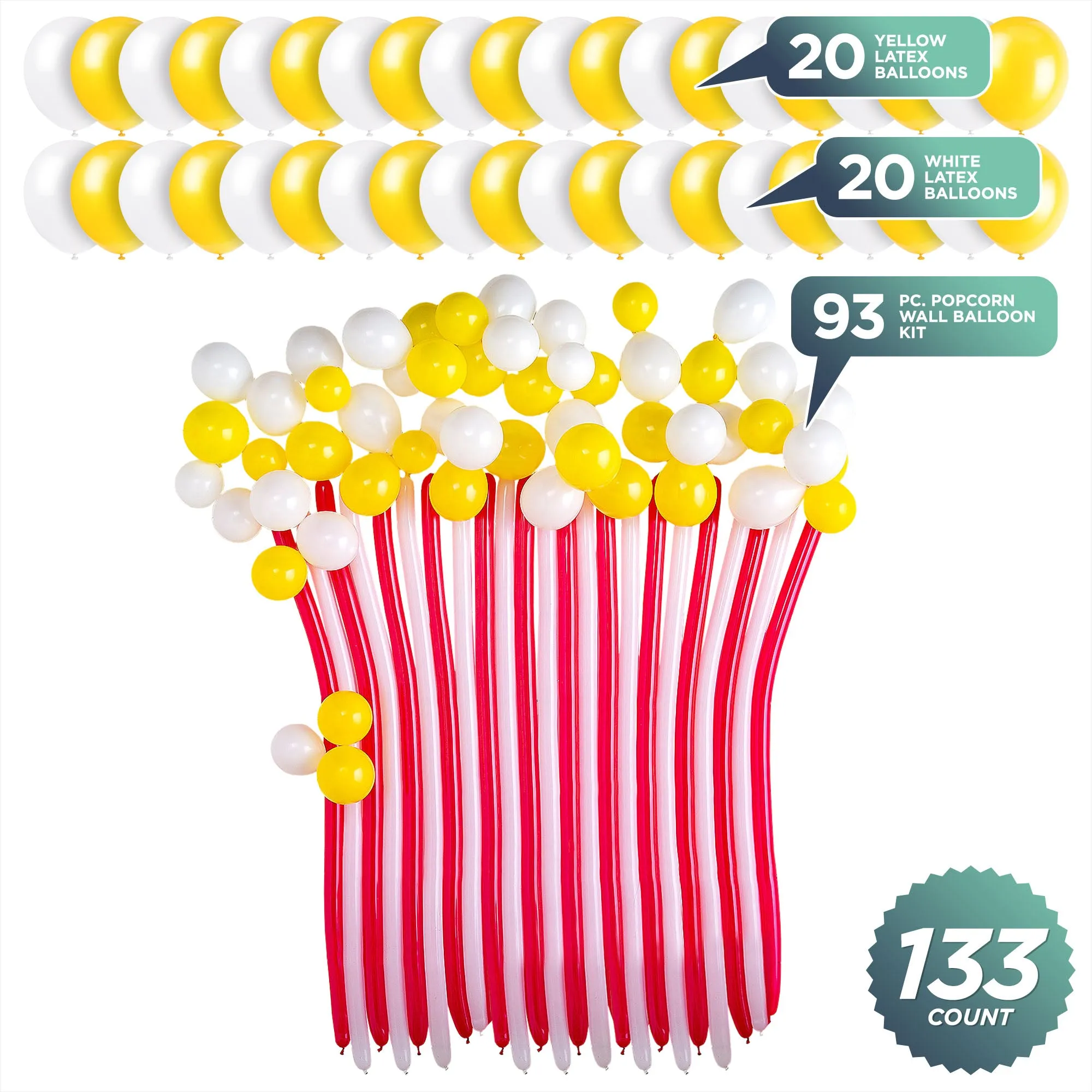 Popcorn Party Supplies and Movie Night Decorations - Popcorn Latex Balloon Kit Wall Display with Bonus Balloons