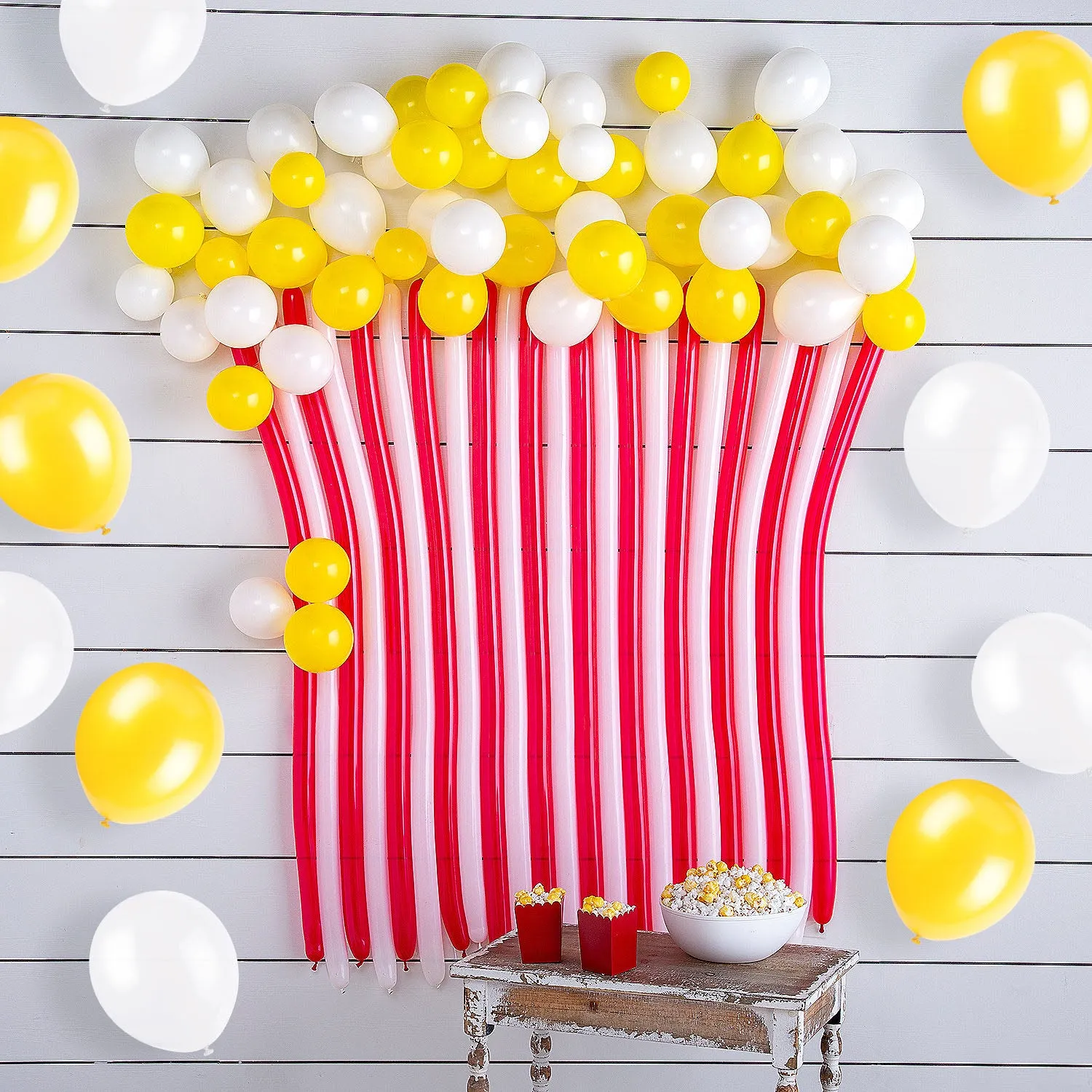 Popcorn Party Supplies and Movie Night Decorations - Popcorn Latex Balloon Kit Wall Display with Bonus Balloons