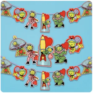 Retro Futurism Valentine's Day Outer Space Aliens Cutout Banner Decoration