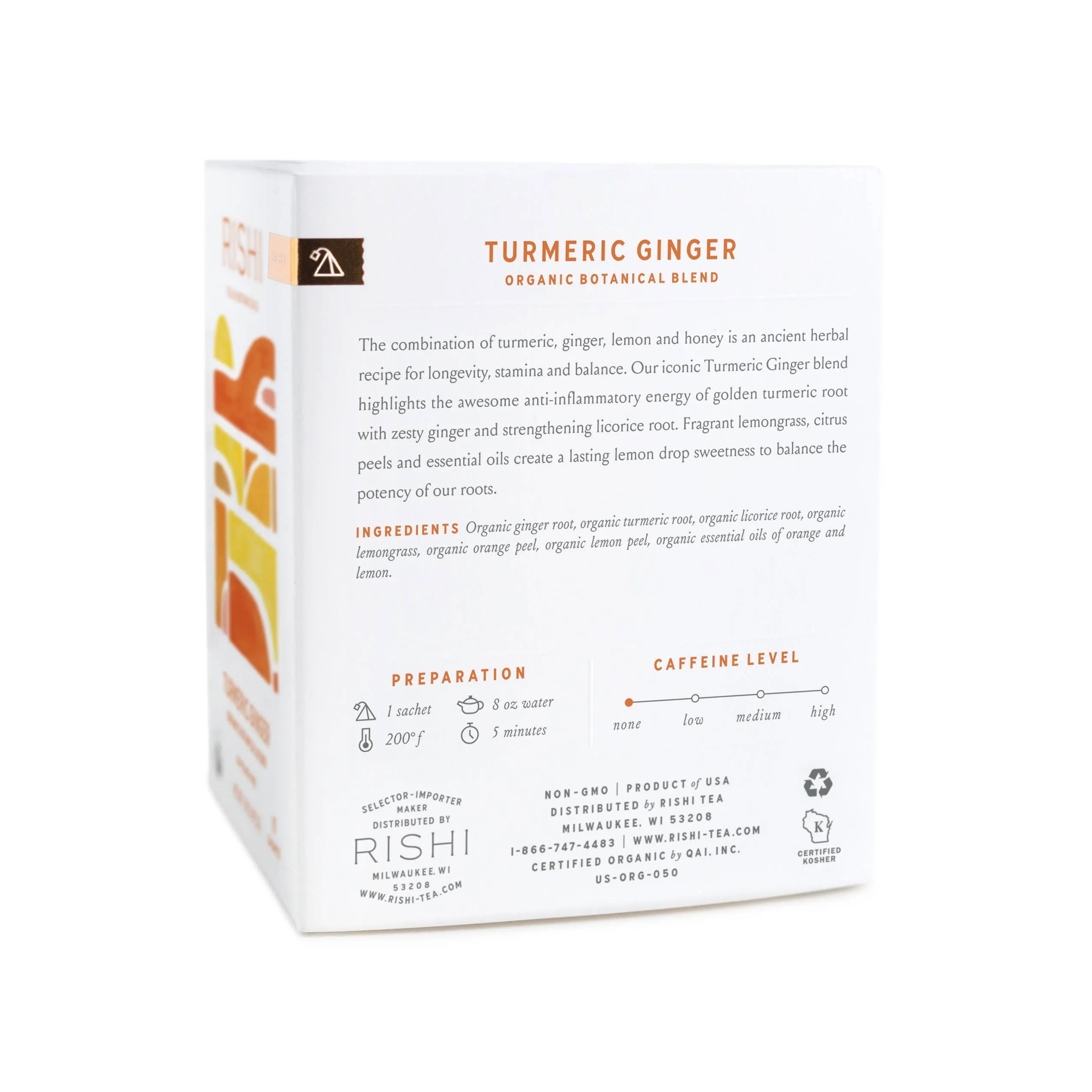 Rishi Tea & Botanicals - Turmeric Ginger Organic Herbal Tea Sachets