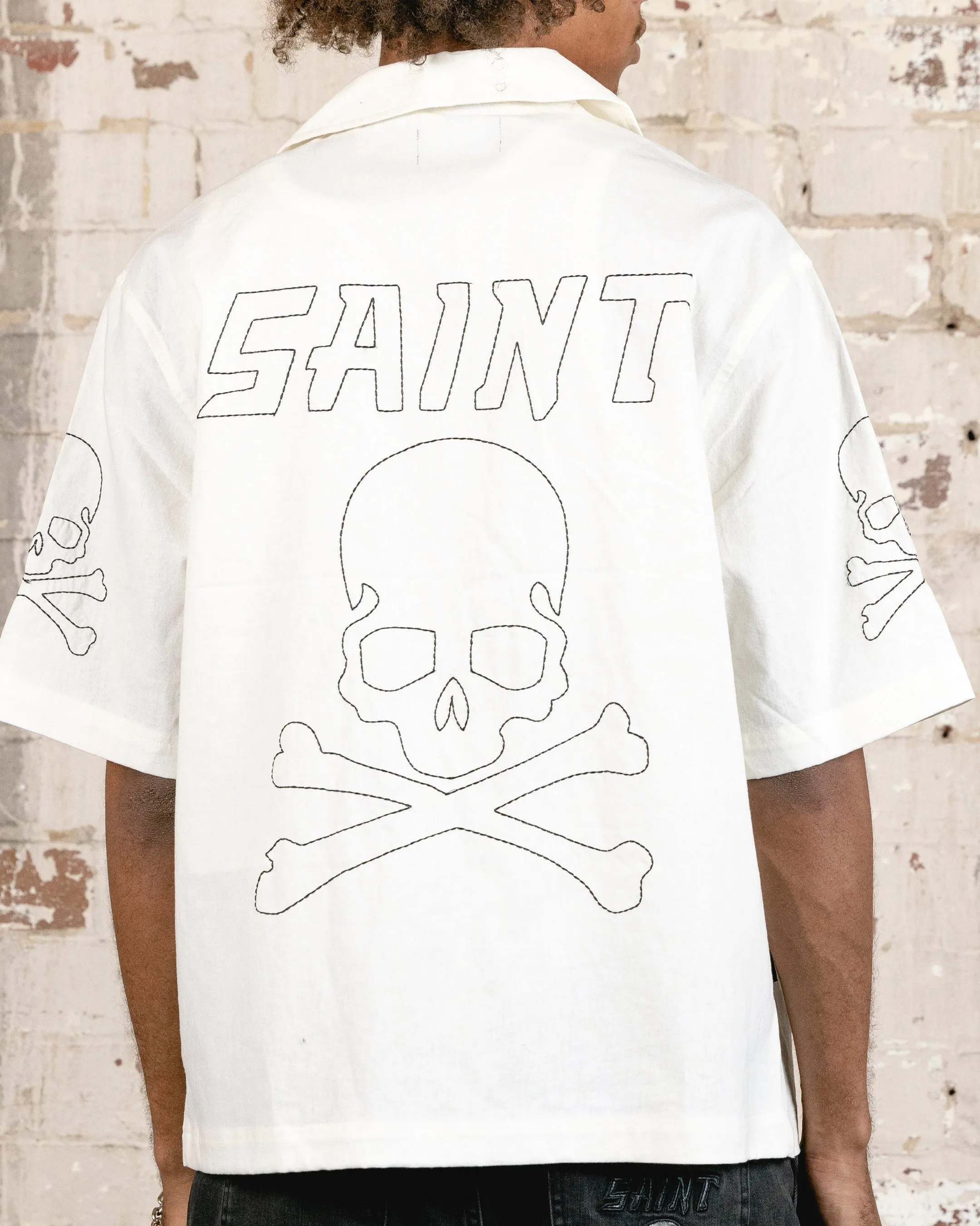 Saint Morta Skull And Bones Short Sleeve Shirt White