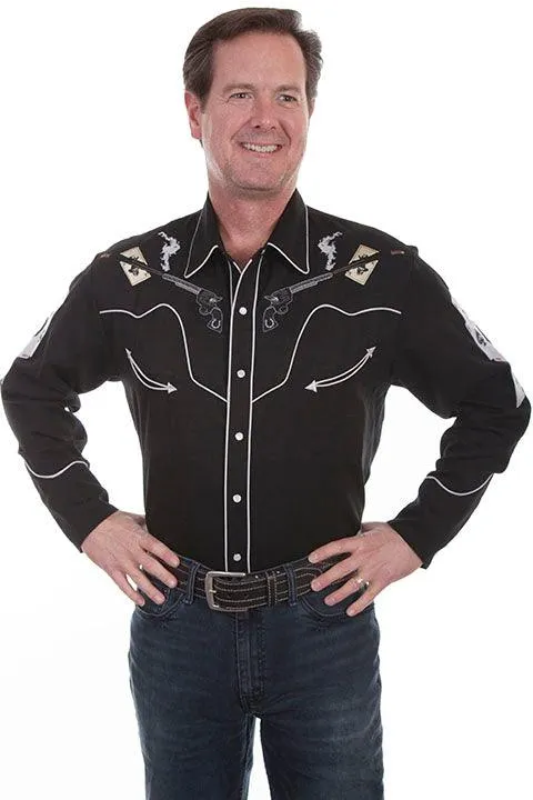 Scully Men's Black Cards Yoke Embroidered Western Snap Up Shirt P-864