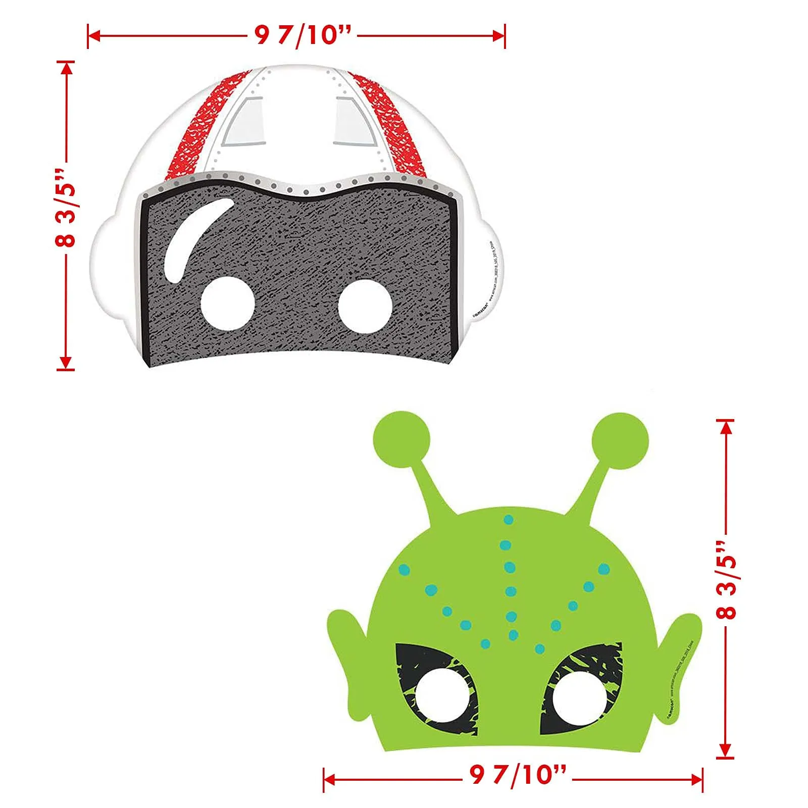 Space Party Invitiations and Blast Off Astronaut & Alien Paper Party Masks (8 of Each)