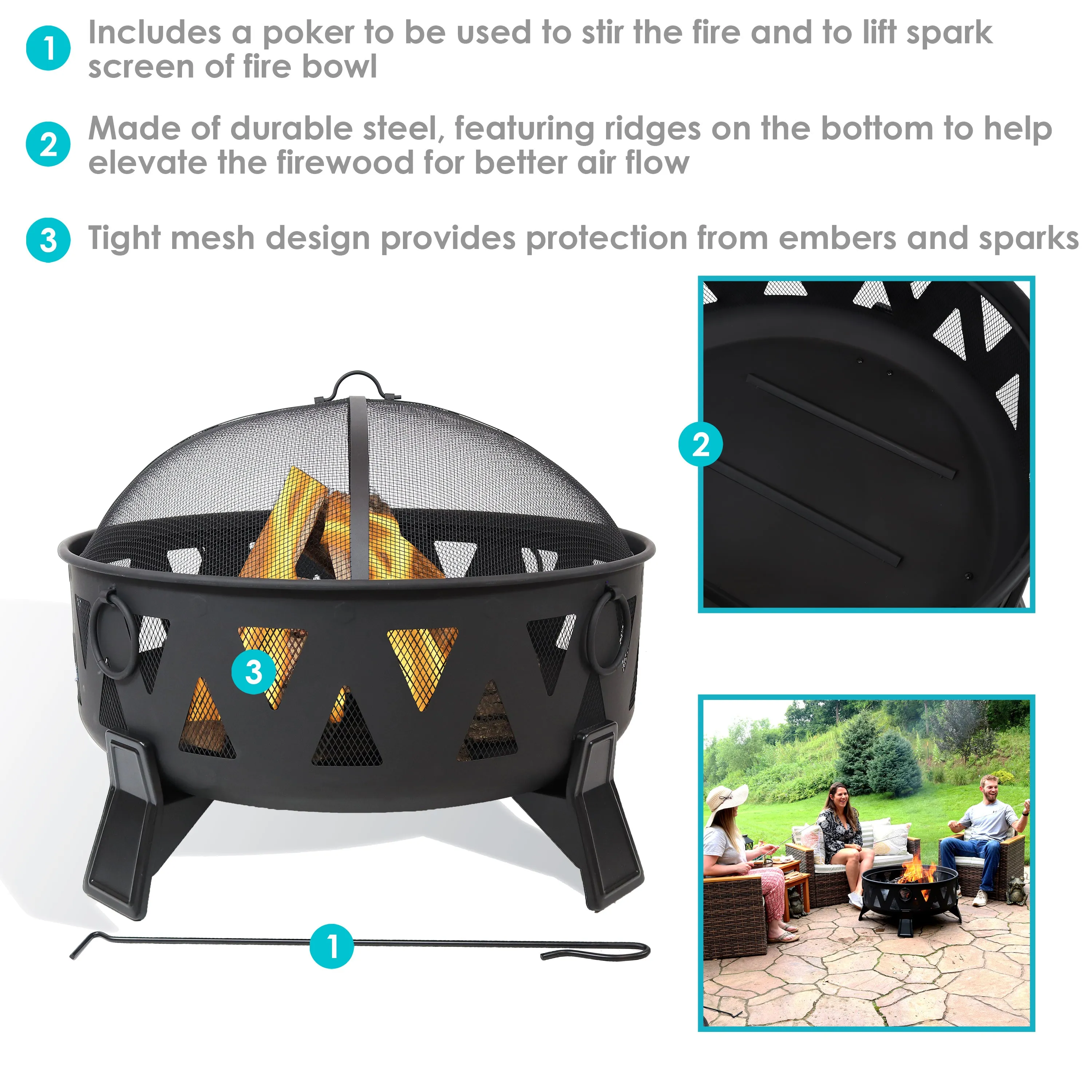 Sunnydaze 34" Nordic-Inspired Steel Fire Pit with Cutouts