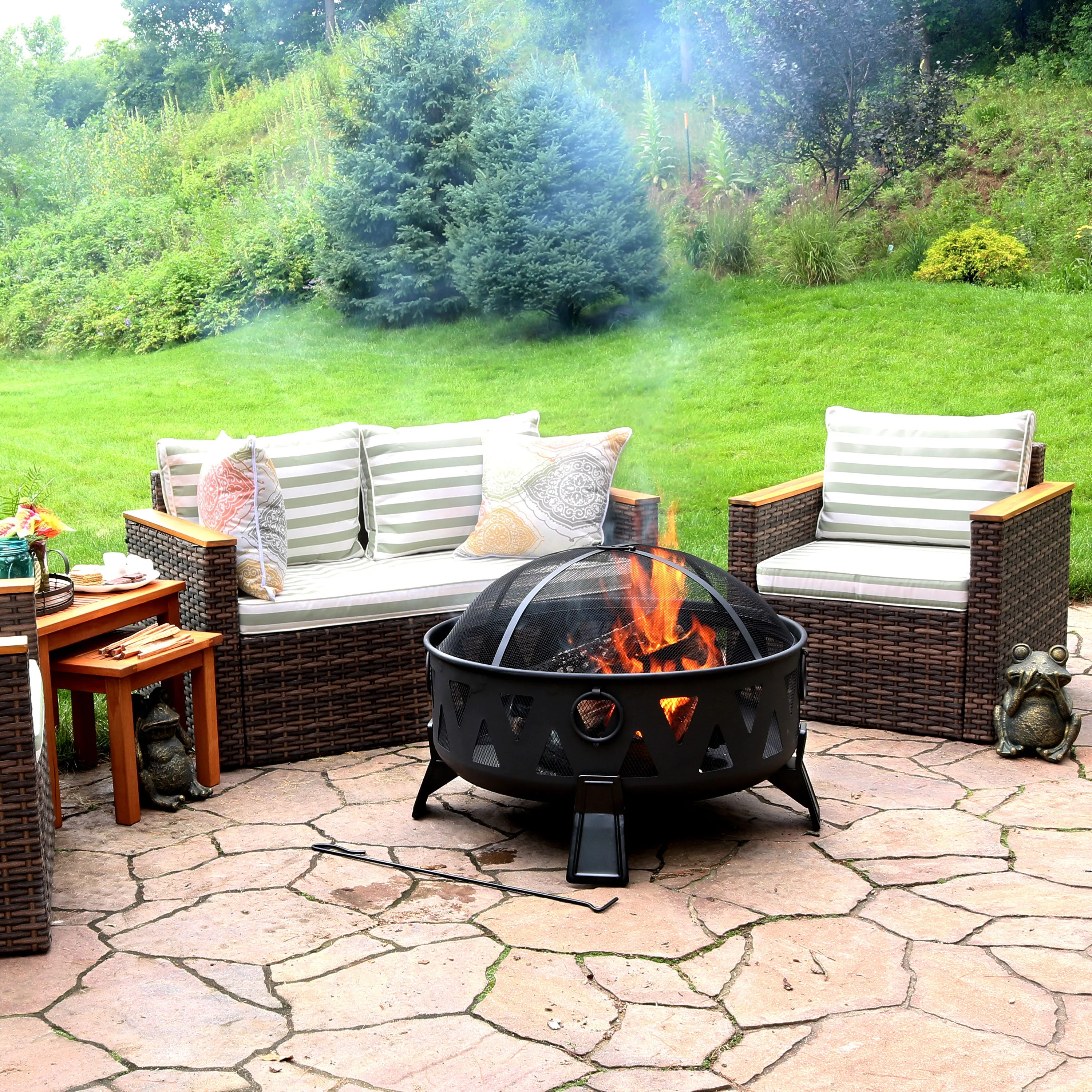 Sunnydaze 34" Nordic-Inspired Steel Fire Pit with Cutouts