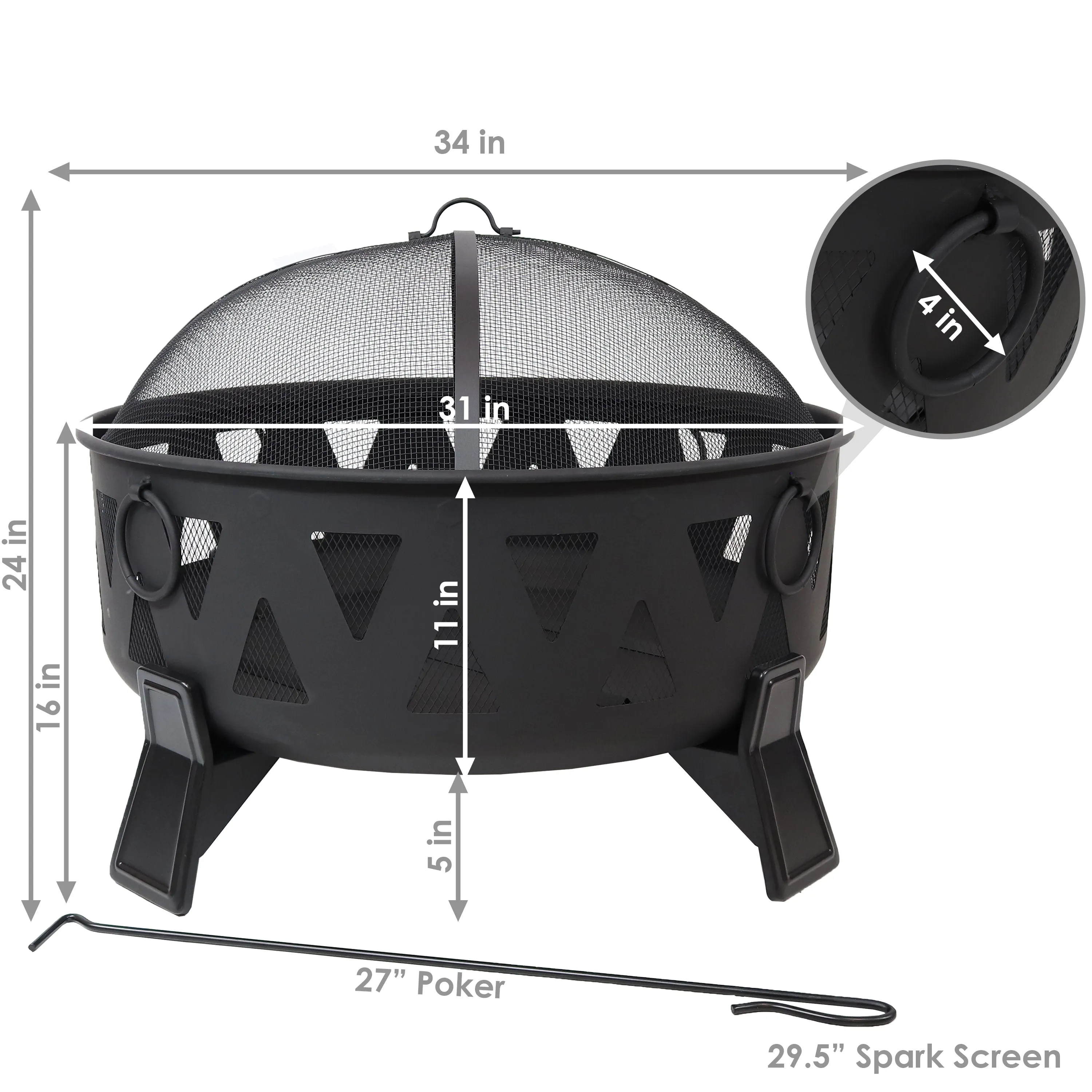 Sunnydaze 34" Nordic-Inspired Steel Fire Pit with Cutouts