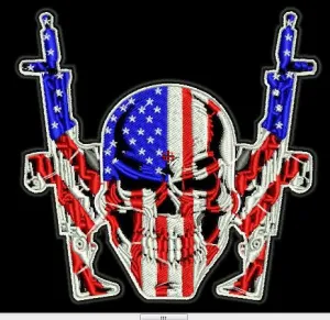 US FLAG SKULL WITH TWO GUNS  4X3