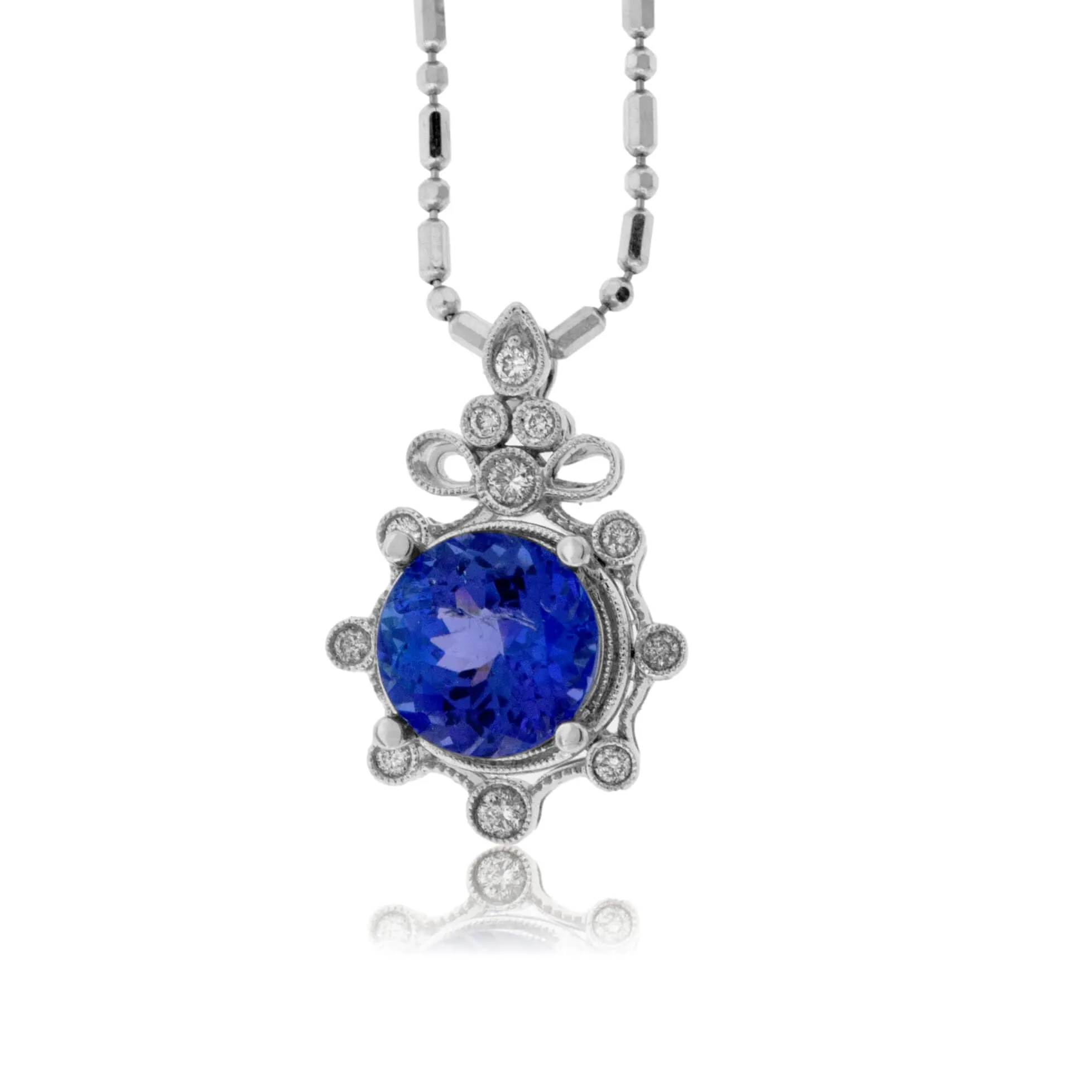 Vintage Inspired Round Tanzanite & Diamond Pendant